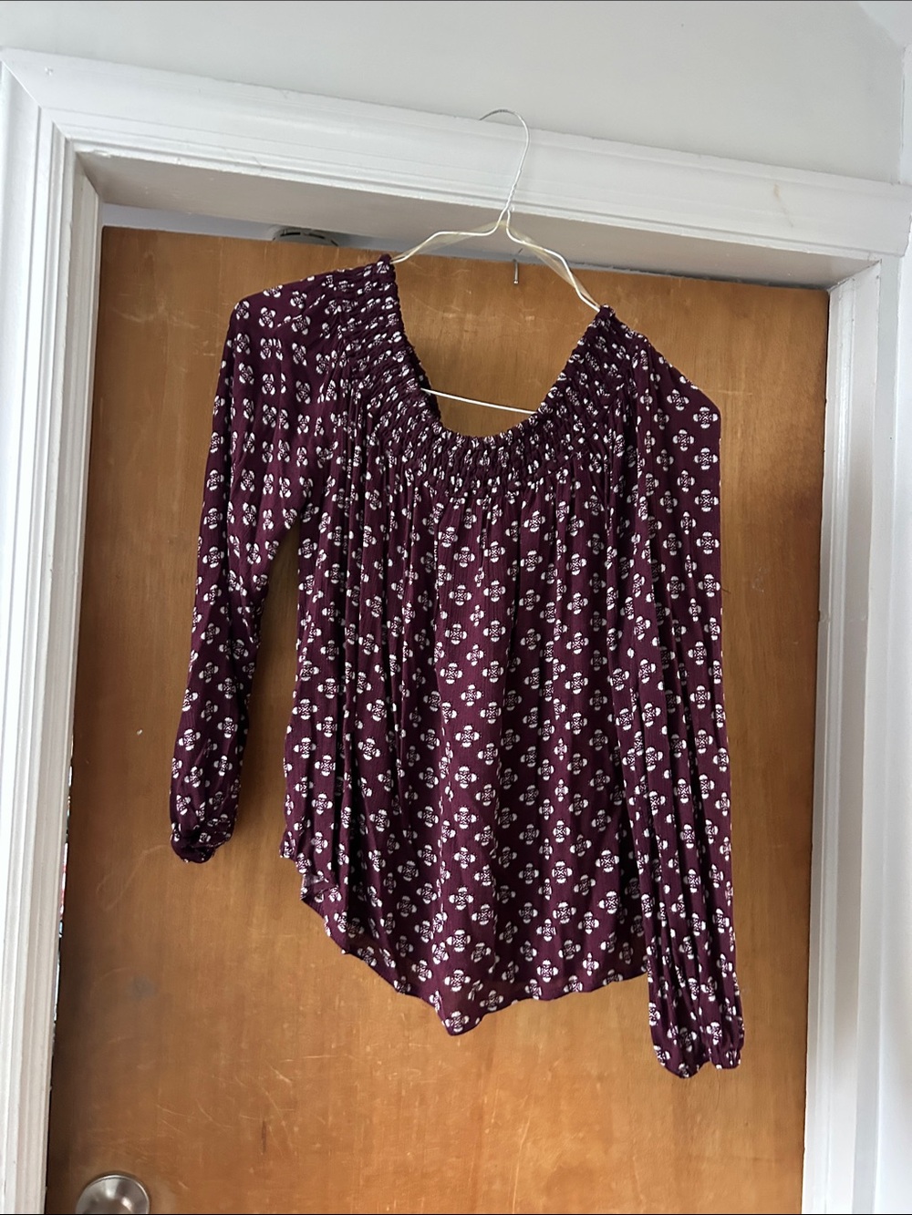 Cape Juby Burgundy Floral Peasant Top